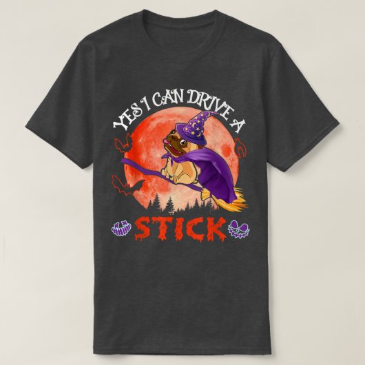 Funny kann ein Stick Halloween Mops Hund Hexe Fl. T-Shirt (Design vorne)