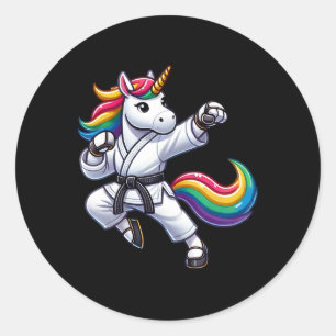 Funny Karate Unicorn Black Belt Athlete Boys Girls Runder Aufkleber