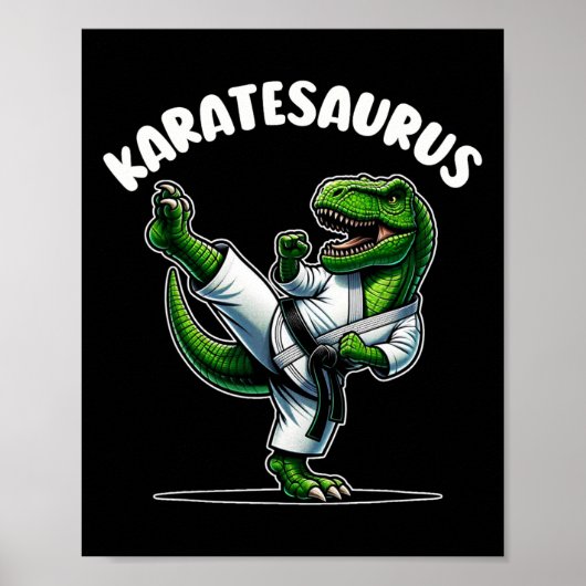 Funny Karatesaurus Dinosaur T Rex in Karate Gi Bla Poster (Vorne)