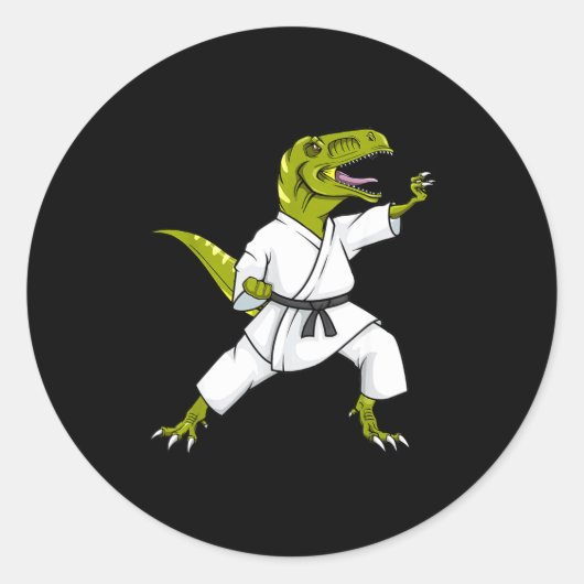 Funny Karatesaurus T-rex Dinosaur Karate Samurai D Runder Aufkleber (Vorderseite)