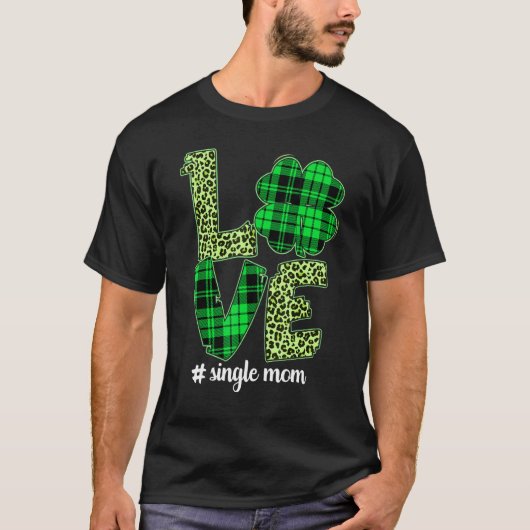 Funny Kariert Kleeblatt Liebe Single Mama Leopard  T-Shirt (Vorderseite)
