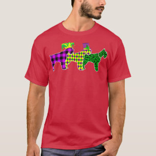 Funny Kariert Leopard Mardi Gras Schnauzer Doppy P T-Shirt