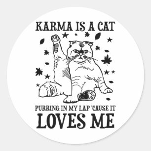 Funny Karma ist eine Katze, die in meinem Schoß ra Runder Aufkleber