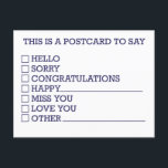 Funny Karo Mark Wählen Sie Ihren Gruß Feiertagspostkarte<br><div class="desc">Diese lustige Postkarte ist der perfekte Weg, um zu sagen, was immer man sehen muss. Karo einfach von der Stimmung deiner Wahl ab und schicke diese Postkarte an deinen Empfänger. Und damit Sie nicht denken, dass diese Karte völlig unpersönlich ist, hat der leere Rücken Platz, um Ihre eigene personalisierte Nachricht...</div>