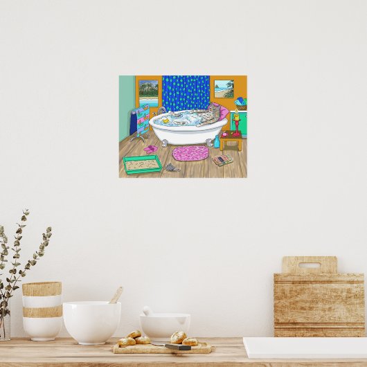 Funny Katze im Bad Katze 665 Poster (Küche)