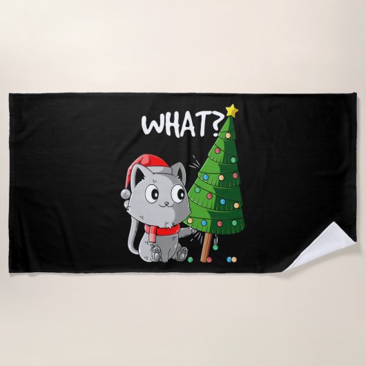 Funny Katze Pushing Weihnachtsbaum über Katze, was Strandtuch (Vorderseite)