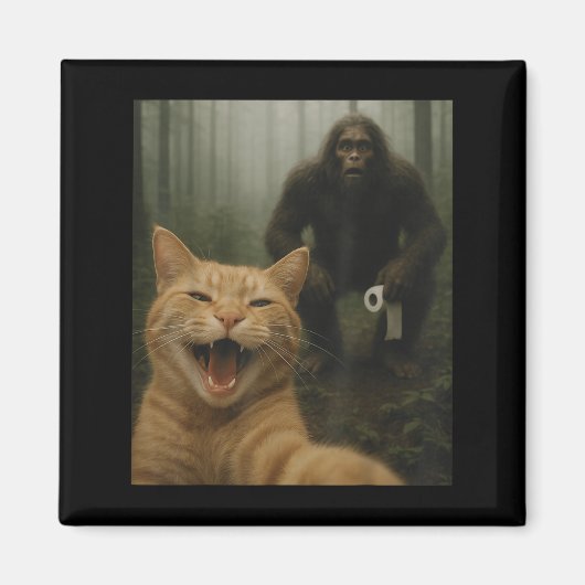 Funny Katze überrascht glücklich Selfie mit Bigfoo Magnet (Vorne)