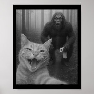 Funny Katze überrascht glücklich Selfie mit Bigfoo Poster