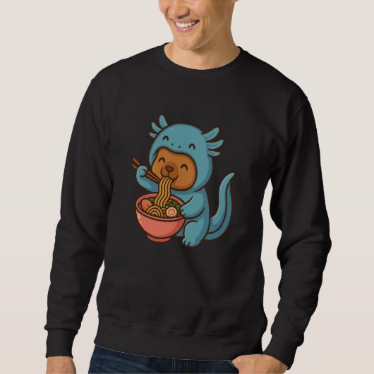 Funny Kawaii Axolotl and Capybara Eating Ramen Ani Sweatshirt (Vorderseite)