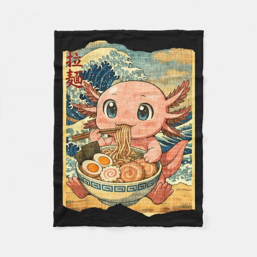Funny Kawaii Axolotl Ramen Noodle Bowl Japanese Wa Fleecedecke (Vorderseite)