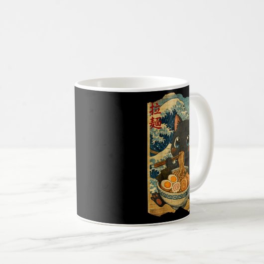 Funny Kawaii Black Cat Ramen Noodle Bowl Japanese Kaffeetasse (VorderseiteRechts)