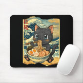Funny Kawaii Black Cat Ramen Noodle Bowl Japanese  Mousepad (Mit Mouse)