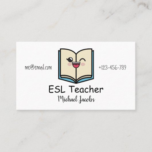 Funny Kawaii Buch ESL Lehrer Englisch Lehrer Niedl Visitenkarte (Vorderseite)