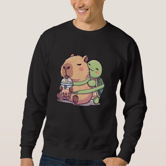 Funny Kawaii Capybara Turtle Boba Tea Cute Men Wom Sweatshirt (Vorderseite)