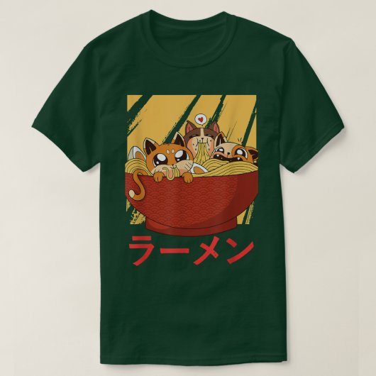 Funny Kawaii Cat Eating Ramen Noodles Japanese Foo T-Shirt (Design vorne)