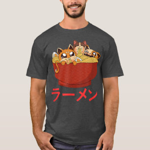 Funny Kawaii Cat Eating Ramen Noodles Japanisches  T-Shirt