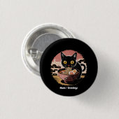 Funny Kawaii Cat Eating Ramen Noodles Niedlich Ani Button (Vorne & Hinten)