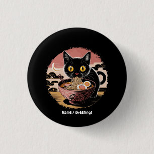 Funny Kawaii Cat Eating Ramen Noodles Niedlich Ani Button