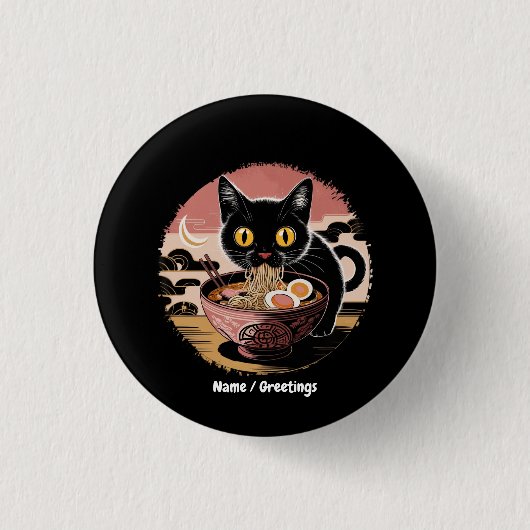 Funny Kawaii Cat Eating Ramen Noodles Niedlich Ani Button (Vorderseite)