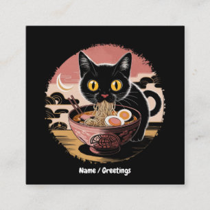 Funny Kawaii Cat Eating Ramen Noodles Niedlich Ani Quadratische Visitenkarte