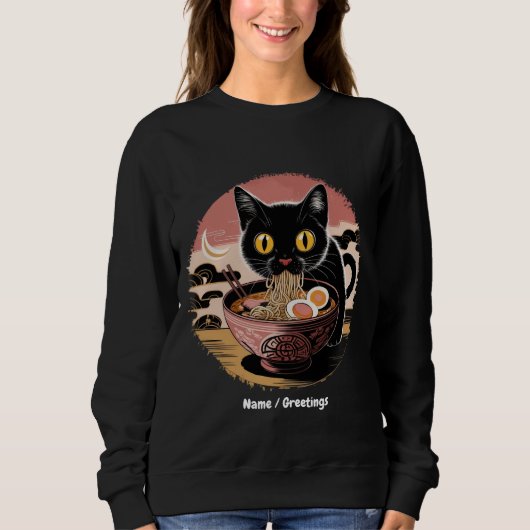 Funny Kawaii Cat Eating Ramen Noodles Niedlich Ani Sweatshirt (Vorderseite)