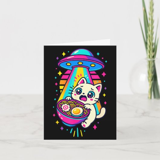 Funny Kawaii Cat Ramen Ufo Japanese Anime Women Gi Karte (Vorderseite)