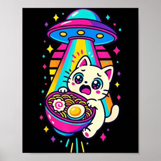 Funny Kawaii Cat Ramen Ufo Japanese Anime Women Gi Poster (Vorne)