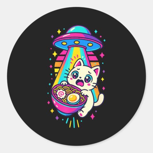 Funny Kawaii Cat Ramen Ufo Japanese Anime Women Gi Runder Aufkleber (Vorderseite)