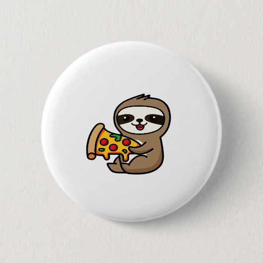 Funny Kawaii Chibi Sloth mit Pizza � Niedlichen Ca Button (Vorderseite)