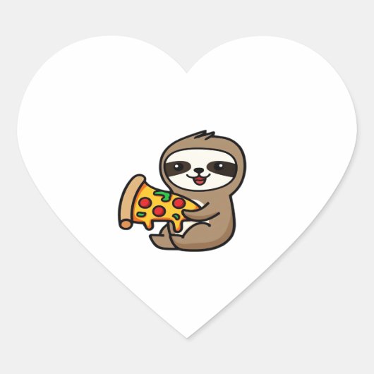 Funny Kawaii Chibi Sloth mit Pizza � Niedlichen Ca Herz-Aufkleber (Vorderseite)