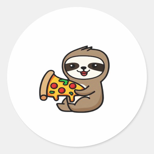 Funny Kawaii Chibi Sloth mit Pizza � Niedlichen Ca Runder Aufkleber (Vorderseite)