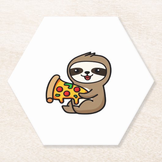 Funny Kawaii Chibi Sloth mit Pizza � Niedlichen Ca Untersetzer (Vorderseite)