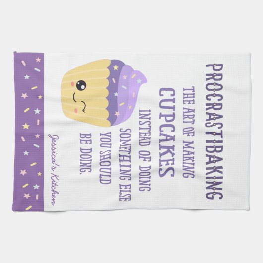 Funny Kawaii Cupcake Procrastibaking Geschirrtuch (Horizontal)