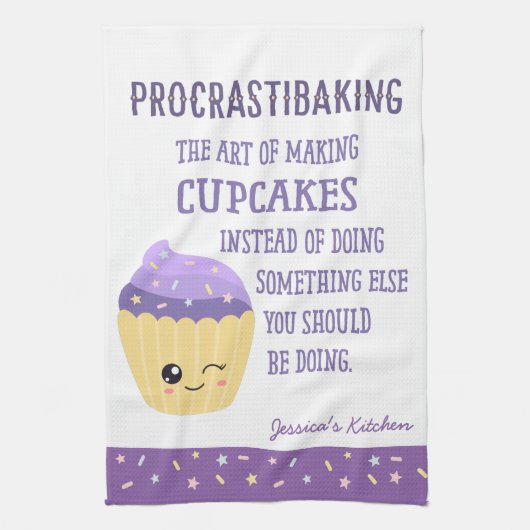Funny Kawaii Cupcake Procrastibaking Geschirrtuch (Vertikal)