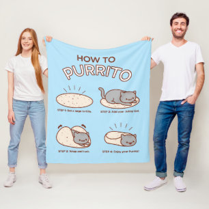 Funny Kawaii "How to Purrito" Katze Fleece Blanket