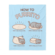 Funny Kawaii "How to Purrito" Katze Fleece Blanket