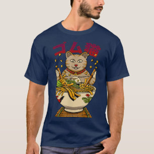 Funny Kawaii Katze frisst Ramen noodle japan food  T-Shirt