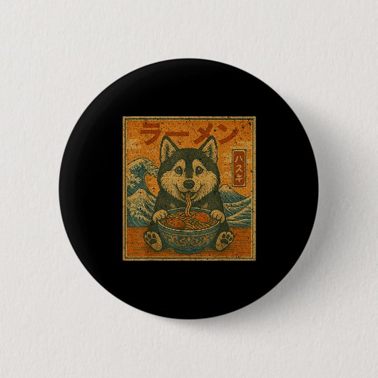 Funny Kawaii Ramen Husky Japanese Noodles Husky Ea Button (Vorderseite)