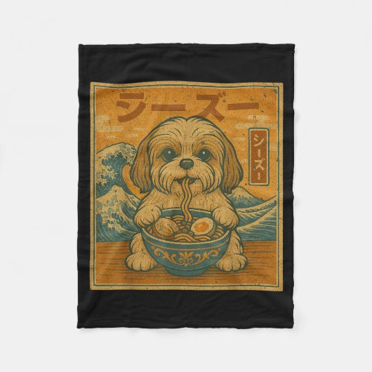 Funny Kawaii Ramen Japanese Noodles Shih Tzu Eatin Fleecedecke (Vorderseite)