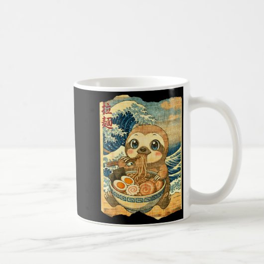 Funny Kawaii Sloth Ramen Noodle Bowl Japanese Wave Kaffeetasse (Rechts)