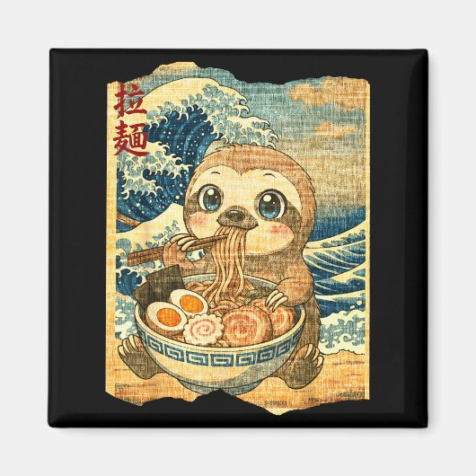 Funny Kawaii Sloth Ramen Noodle Bowl Japanese Wave Magnet (Vorne)