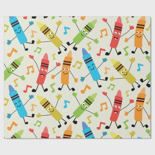 Funny Kawaii tanzende Crayons mit Musiknoten Geschenkpapier (Flach)