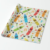 Funny Kawaii tanzende Crayons mit Musiknoten Geschenkpapier (Ungerollt)