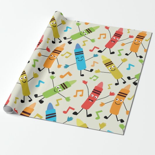 Funny Kawaii tanzende Crayons mit Musiknoten Geschenkpapier (Ungerollt)
