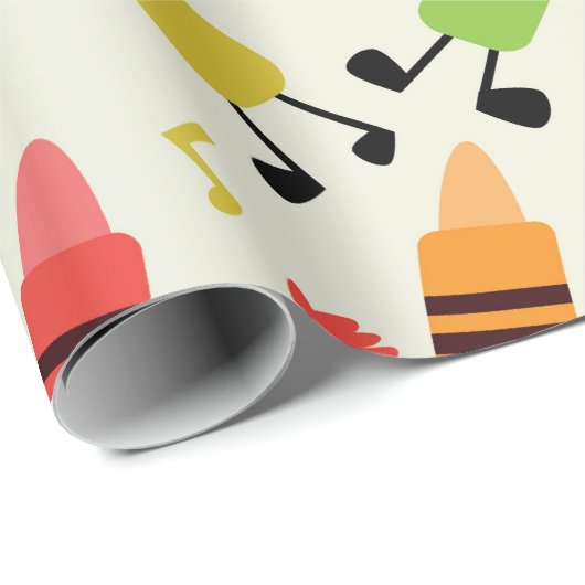 Funny Kawaii tanzende Crayons mit Musiknoten Geschenkpapier (Rolleneckpunkt)