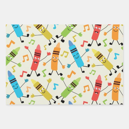 Funny Kawaii tanzende Crayons mit Musiknoten Geschenkpapier Set (Vorderseite 2)