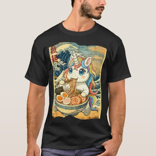Funny Kawaii Unicorn Ramen Noodle Bowl Japanese Wa T-Shirt (Vorderseite)