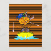 Funny Kayaker Skeleton Kayaking Pumpkin Halloween Postkarte (Vorderseite)
