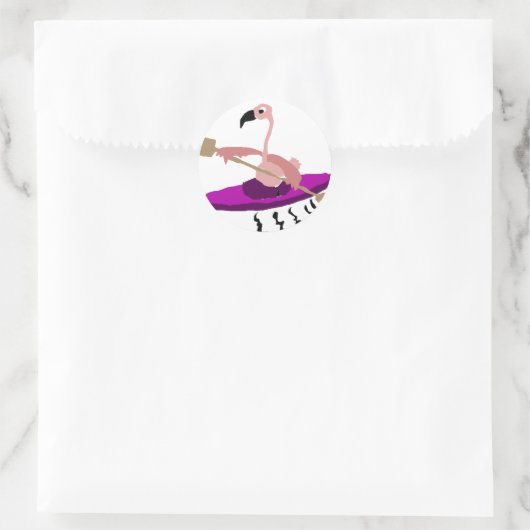 Funny Kayaking Flamingo Runder Aufkleber (Tasche)