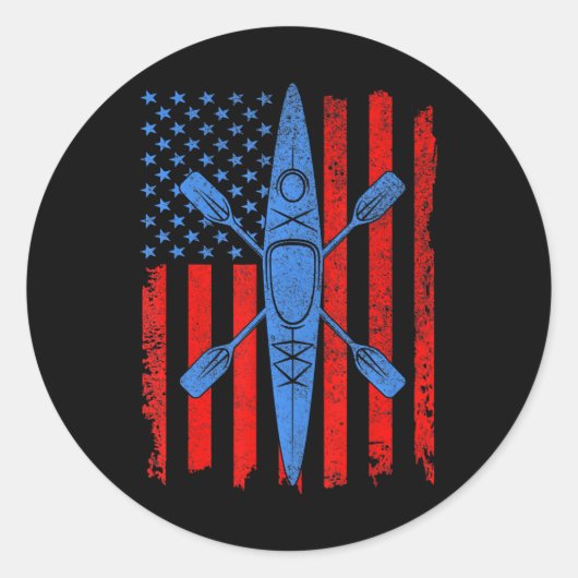 Funny Kayaking für Coole amerikanische Flagge Kaya Runder Aufkleber (Vorderseite)
